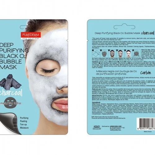 Purederm Deep Purifying Black O2 Bubble Mask - Charcoal 1Pcs Purederm Deep Purifying Black O2 Bubble Mask - Charcoal 1Pcs